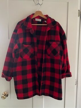 Red Plaid Soft Fleece Jacket Size L